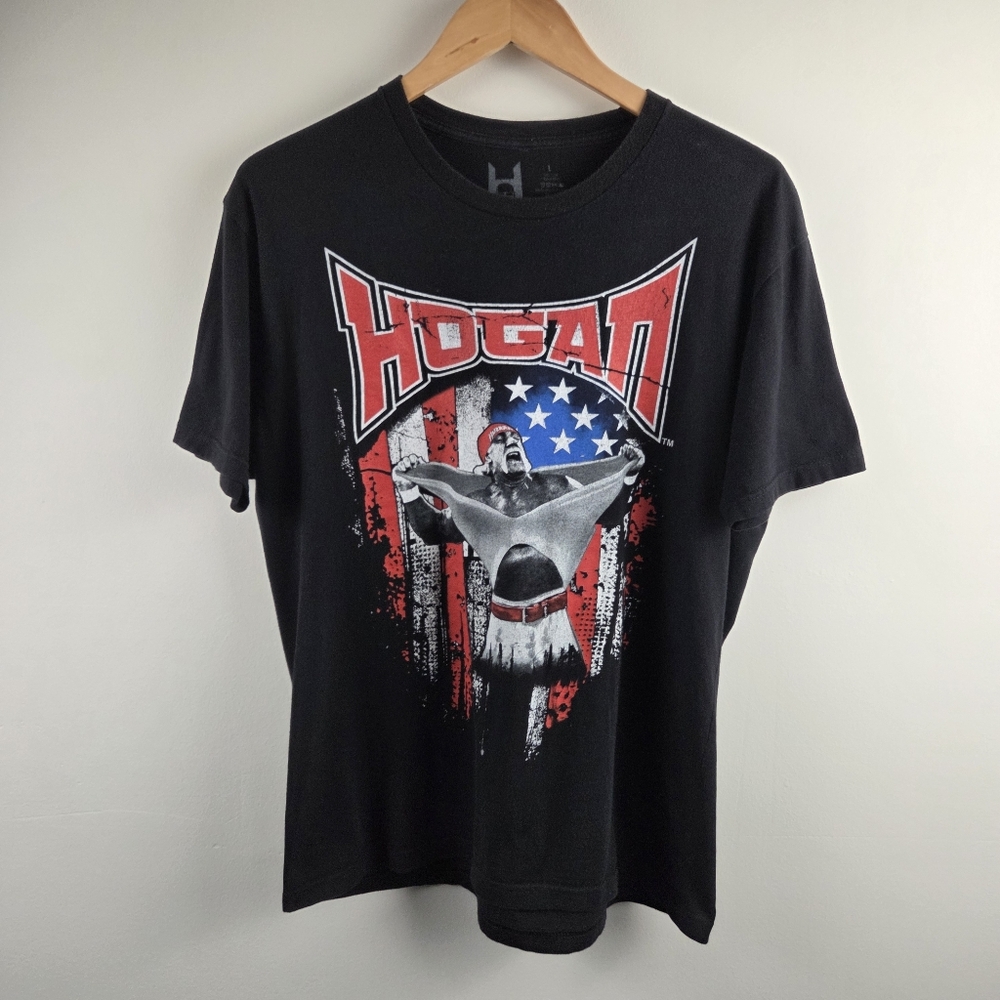 Hulk Hogan Shirt Mens Large Black Short Sleeve T Shirt Graphic Print Cotton